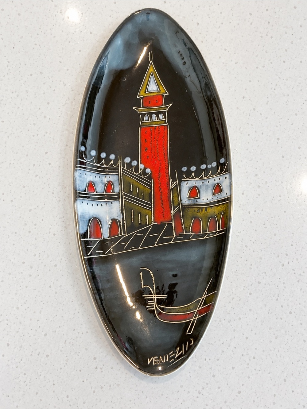 Vintage Hand Painted Italy Venezia Venice Ceramic Wall Plaque Gondola MCM